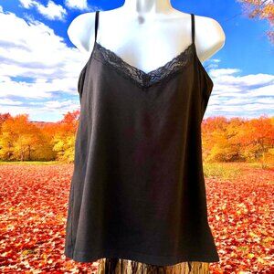 a.n.a. A New Approach Brown Cami Lace Trim Adjustable Straps